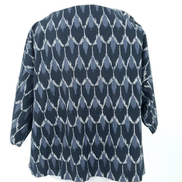 Pure Jill Oversize Blouse Blue Geo Pattern Small Petite Drop Shoulder Top Shirt - Picture 3 of 6